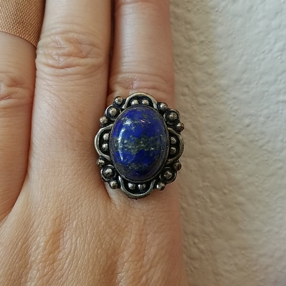 Vintage Sterling Silver and Oval Lapis Ring - Picture 1 of 7